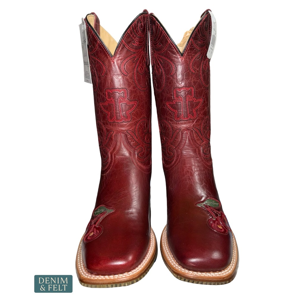 NEW Tin Haul Monster Cherry Broad Square Toe Western Cowboy Boots Skull Sole 8.5 - Picture 4 of 12